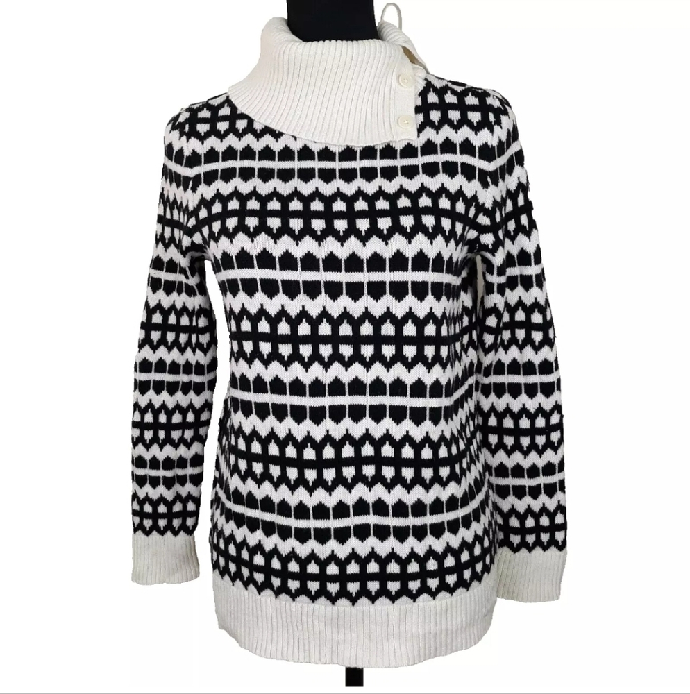 Talbots Shawl Neck Sweater Women's Size Medium Pullover Pullover Black White